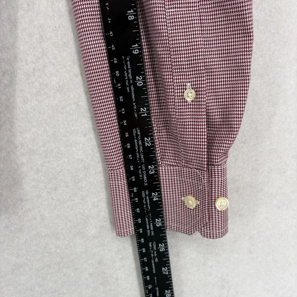 Banana Republic Dress Shirt Mens Medium 15.5 Red Houndstooth Slim Fit Non Iron